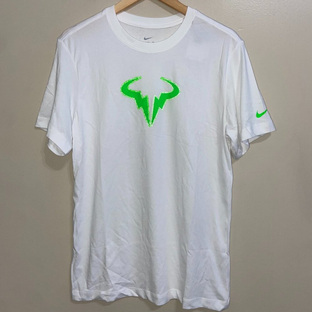 Nike Dri-FIT Rafa Nadal Tennis T-Shirt White Green DZ2639-100 Men's NEW